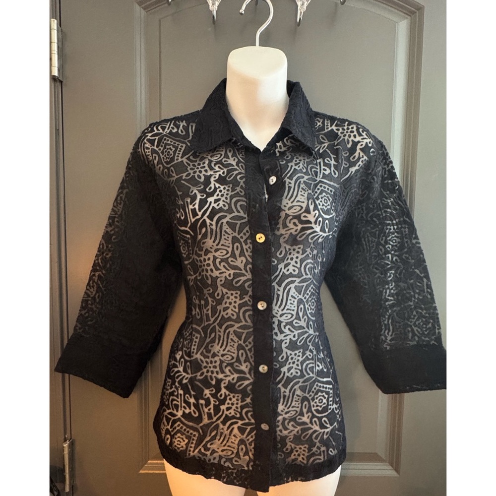 Chic Black Lace Button-Down Shirt